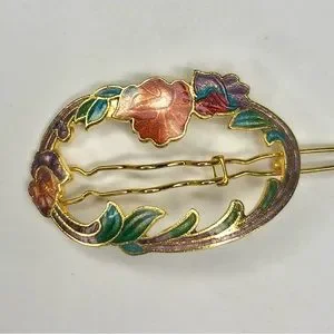 Vintage | Accessories | Vintage Cloisonne Hair Barrette Gold  display picture 2